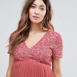 Maya Maternity Sequin & Tulle Short Sleeve Dress